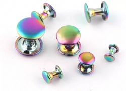 Rainbow plated double cap rivets